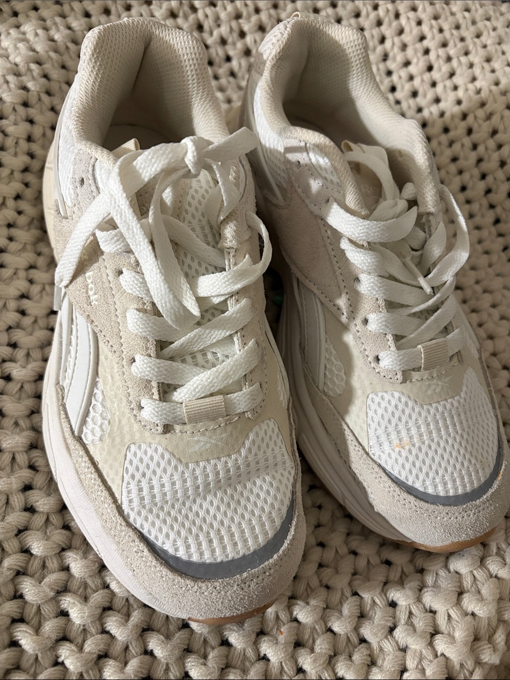 Reebok Cream and White Mesh Suede Sneakers